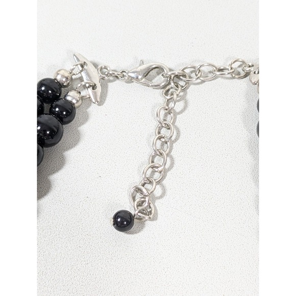 Black Gray Faceted Bead Statement Necklace Double Strand Silver Tone 20" - Picture 4 of 5